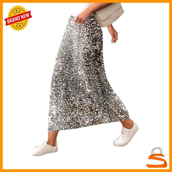Dresses & Skirts - Sequin Midi Skirt High Waisted Sparkly Party Wear Y2K Retro Disco Style